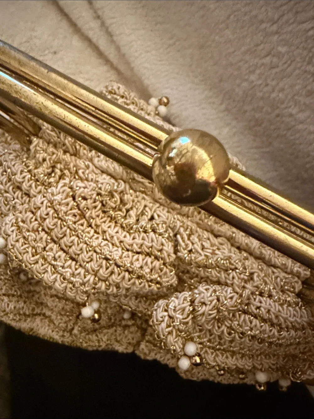 Beaded crochet Evening Clutch in Gold EUC , vintage 1940